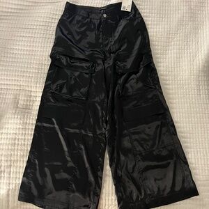 NWT Wide Leg Satin Cargo Pants